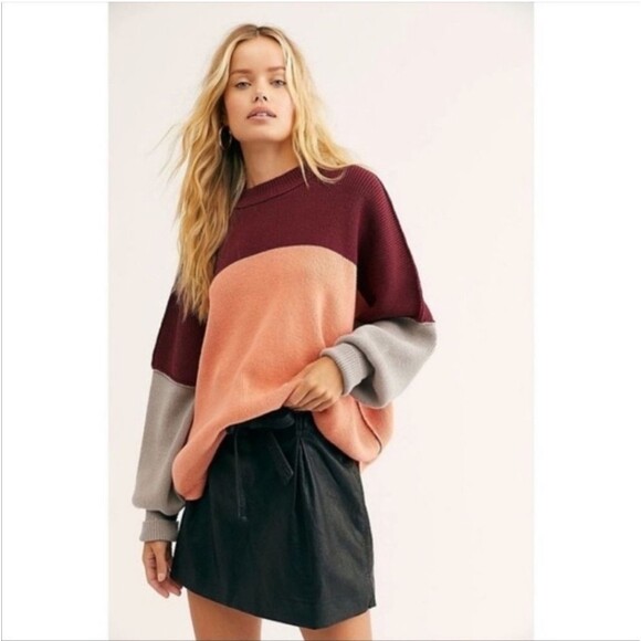 Free People East Street peach combo colorblock oversized knit sweater top - Picture 8 of 8